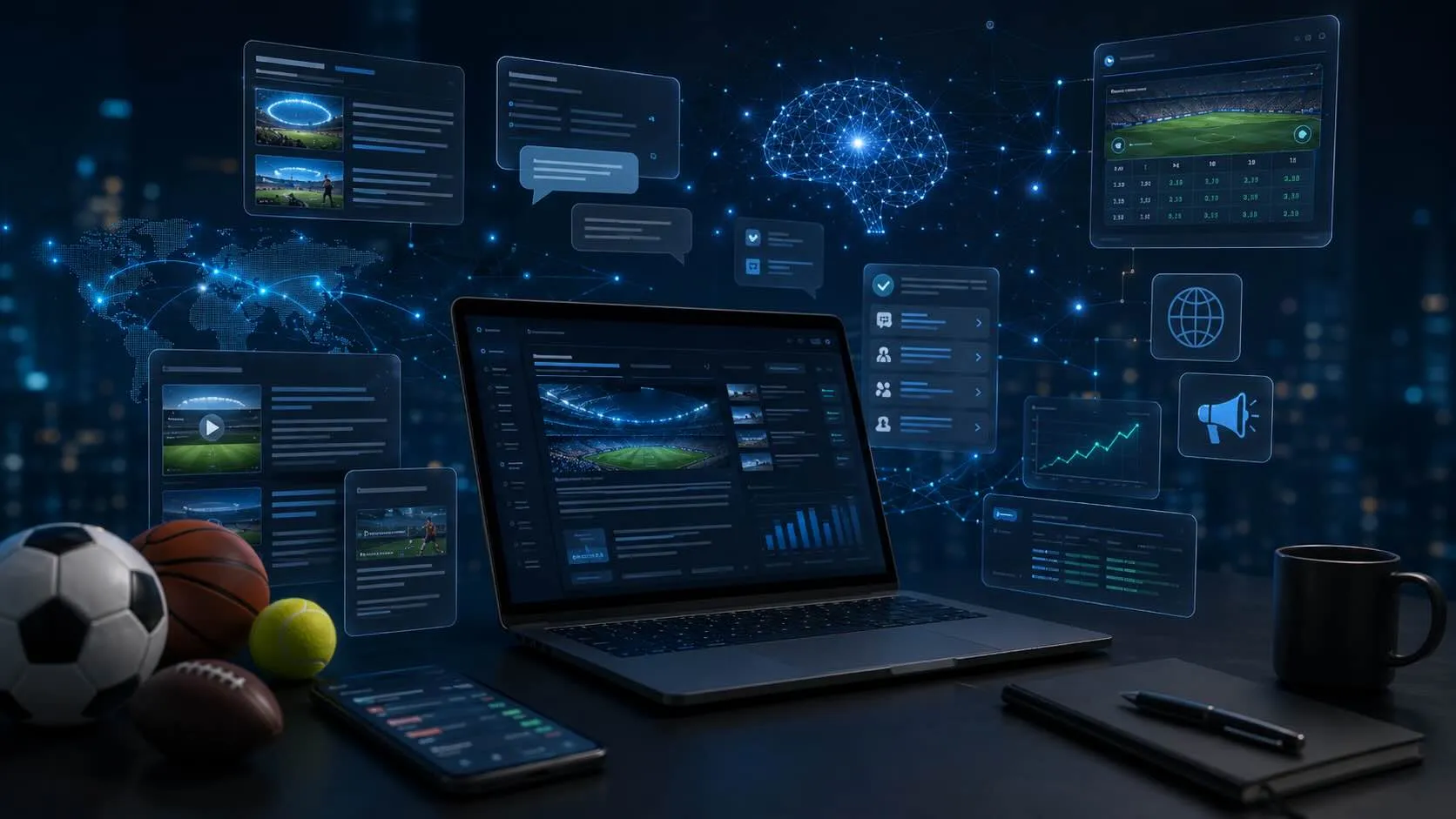 Sports analytics and data visualization displayed on laptop and mobile devices for sportsbook marketing strategy